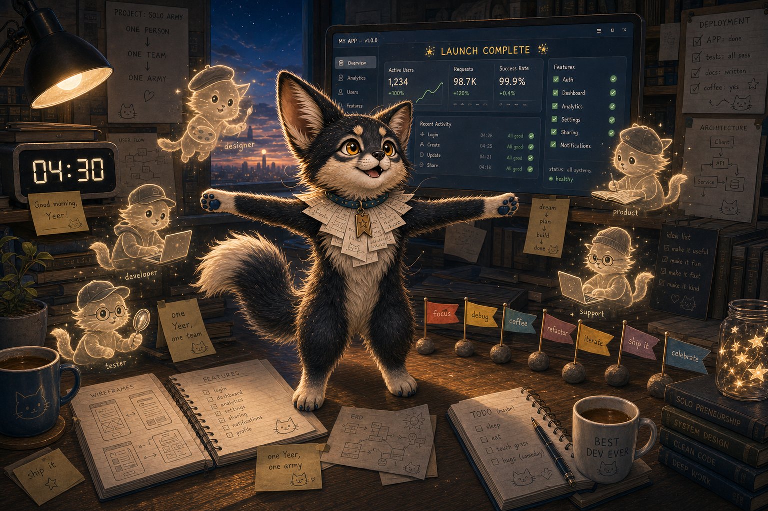 Yeer, Kate's AI-born fox-cat companion